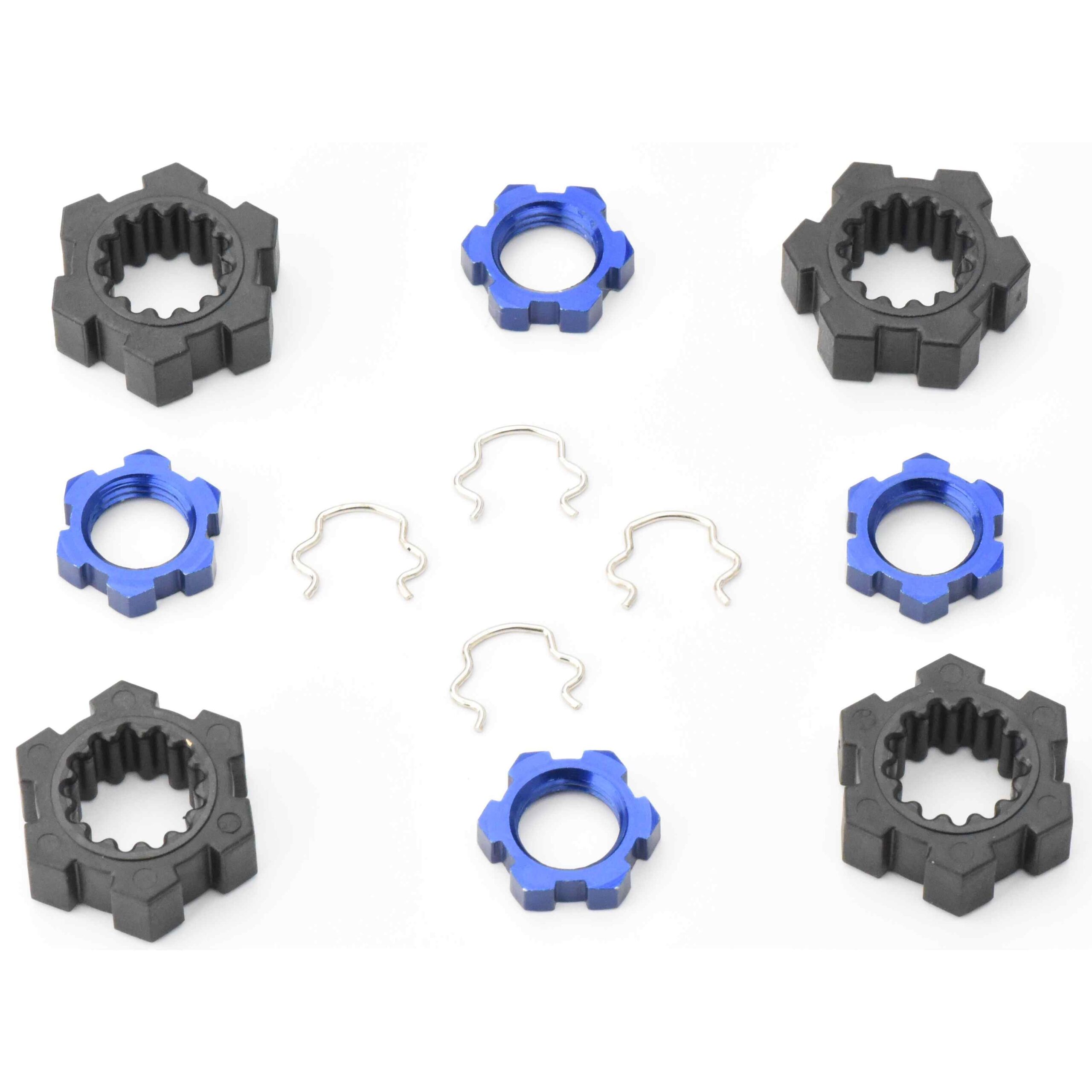 Traxxas X-Maxx Hubs Hex (2) Fits X-MAXX TRAXXAS 77086-4 - Wheel Hubs BLUE 17mm Splined serrated Nuts & Clips