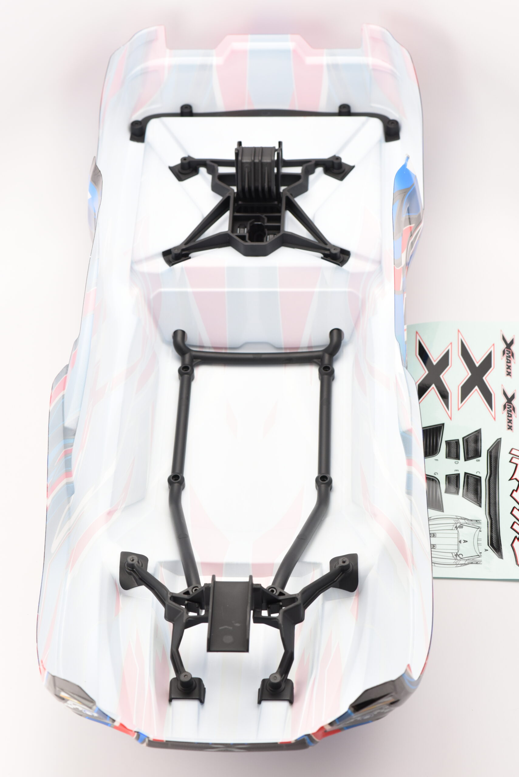 Traxxas Belted Body (3) X-MAXX TRAXXAS 77096-4 - 2024 BODY cover Shell (Blue Graphics Decals 7811B w/ Clipless Mounts & Body Supports)