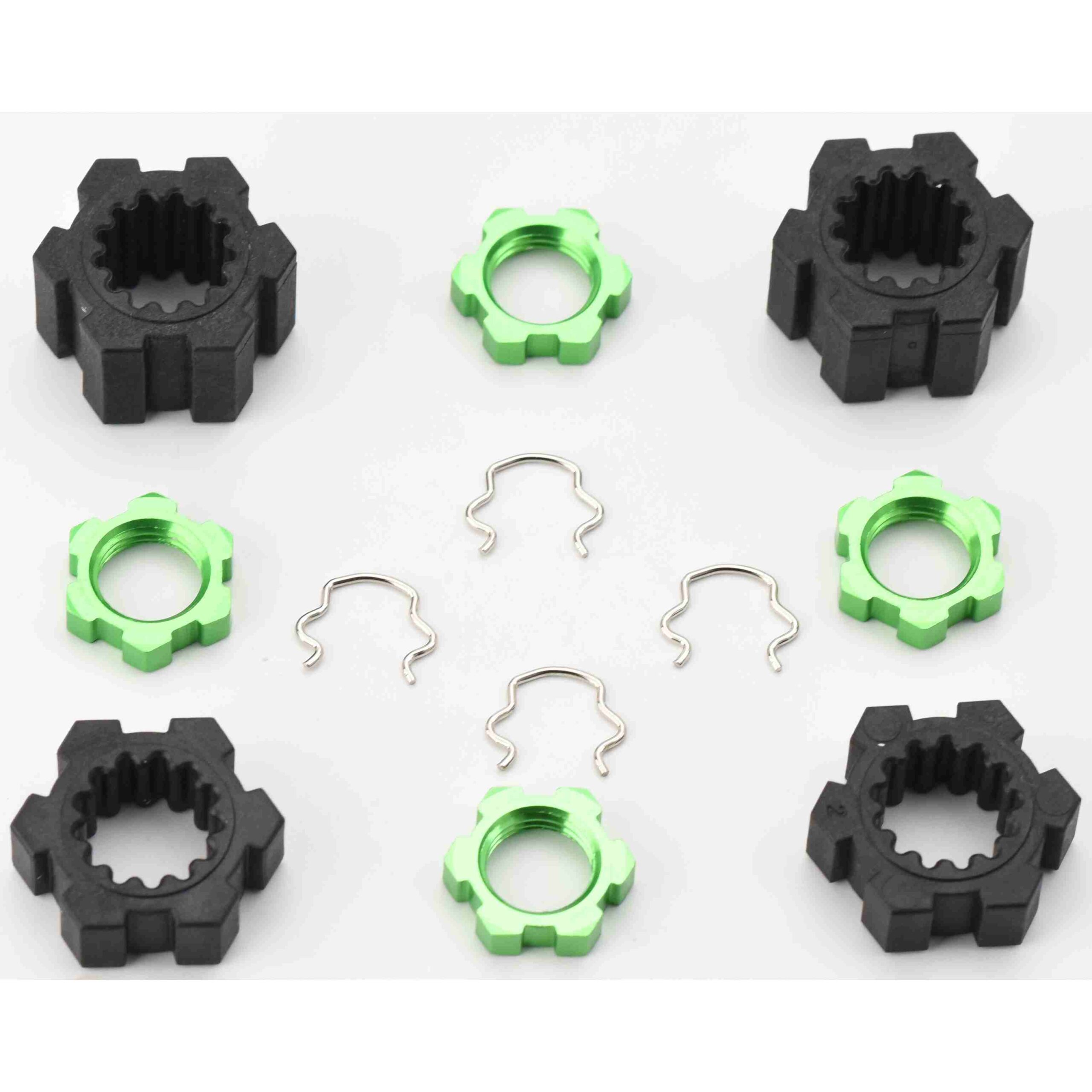 Traxxas Sand Car Hubs Nuts Fits SAND CAR 17mm GREEN wheel hex nuts, 23mm splined hubs, clips front/rear Traxxas 109076-4