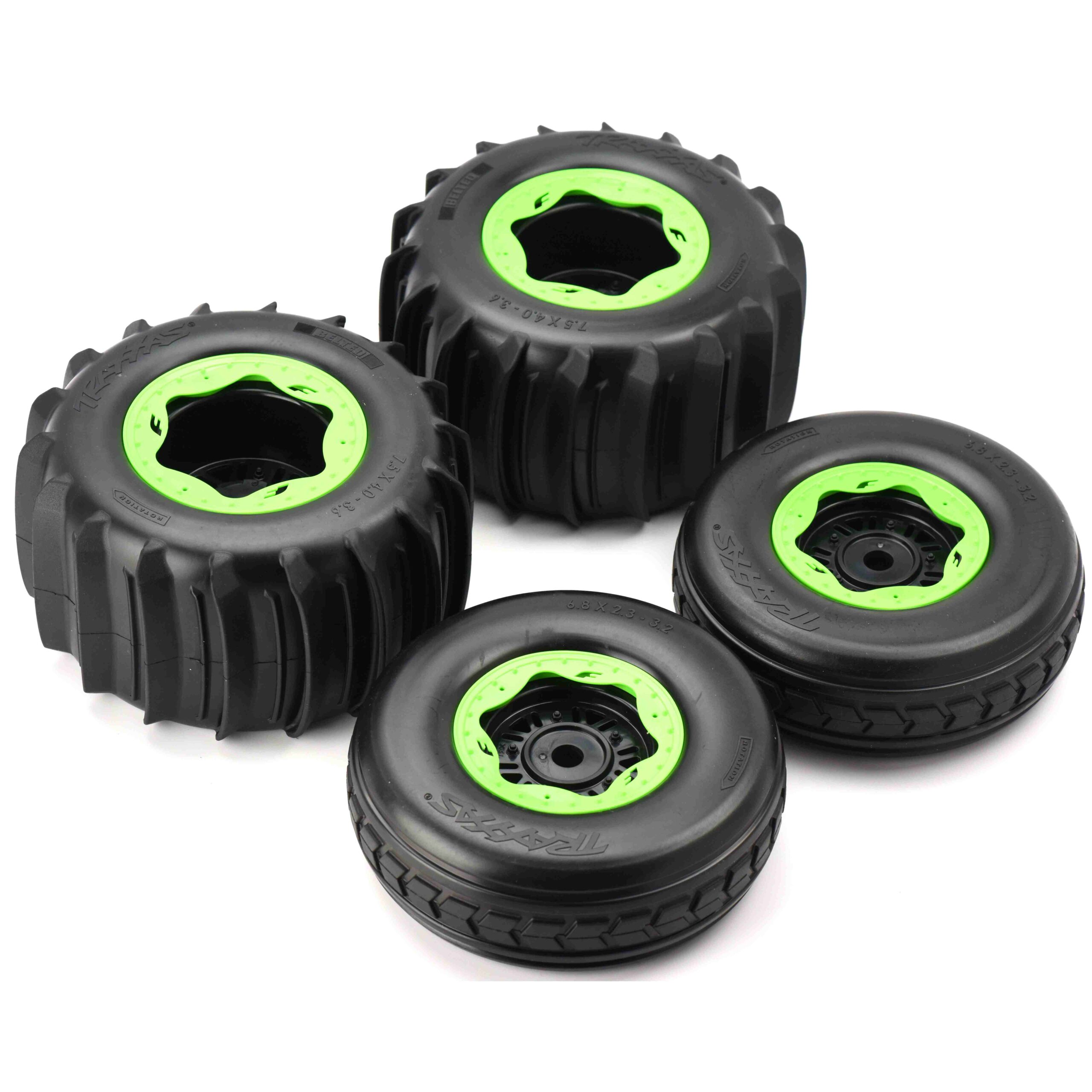 Traxxas Sand Car Tires Fits SAND CAR Wheels & Tires (Green) Factory Glued Assembled Front/Rear Traxxas 109076-4