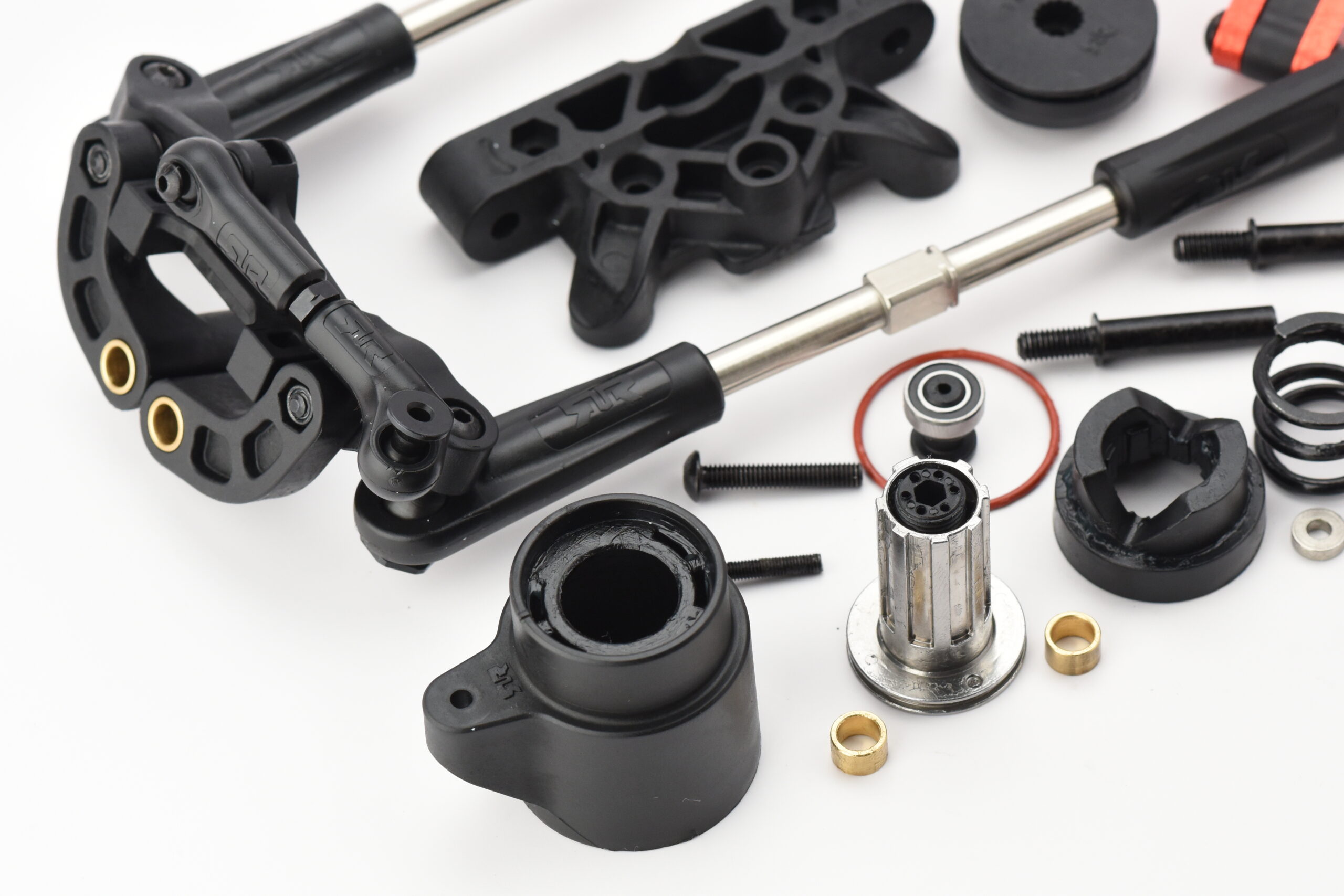 Arrma Kraton 8s EXB Steering System (2) KRATON 8S EXB - STEERING, bellcrank top plate rack, steel rods Arrma ARA5808V2