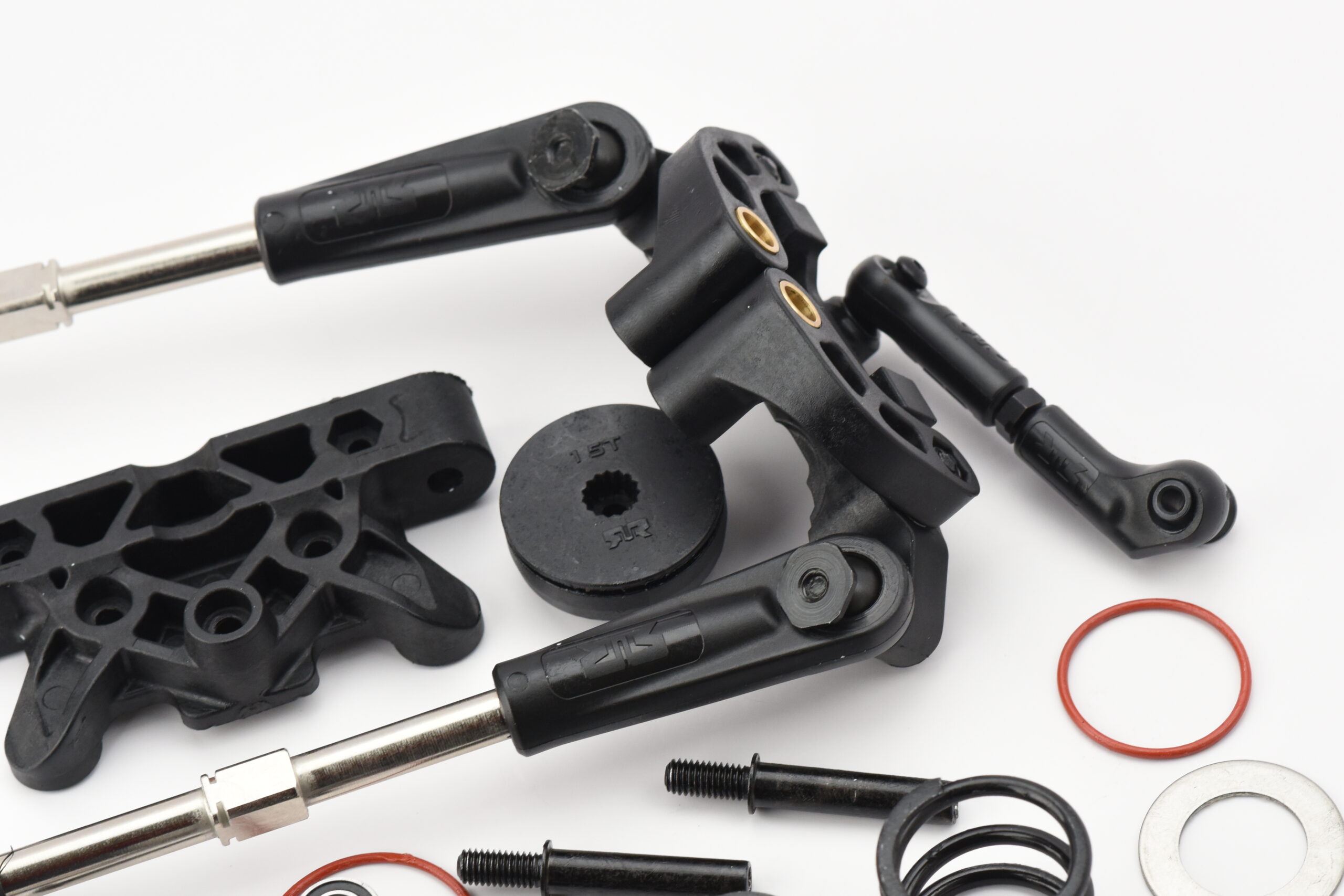 Arrma Kraton 8s EXB Steering System (7) KRATON 8S EXB - STEERING, bellcrank top plate rack, steel rods Arrma ARA5808V2