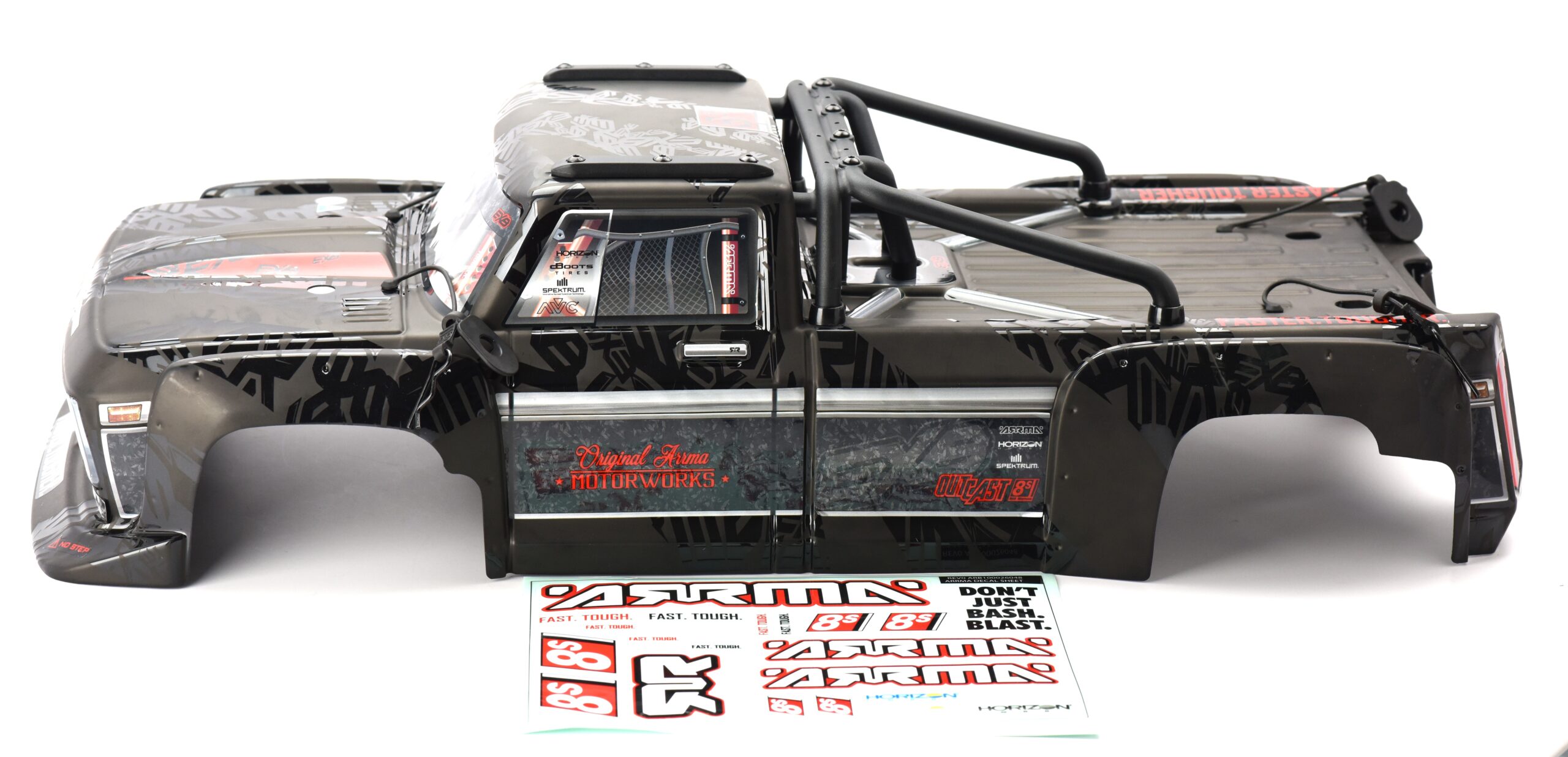 OUTCAST 8S EXB - Body Shell (BLACK polycarbonate cover & Body Pins ARA5810V2T1)