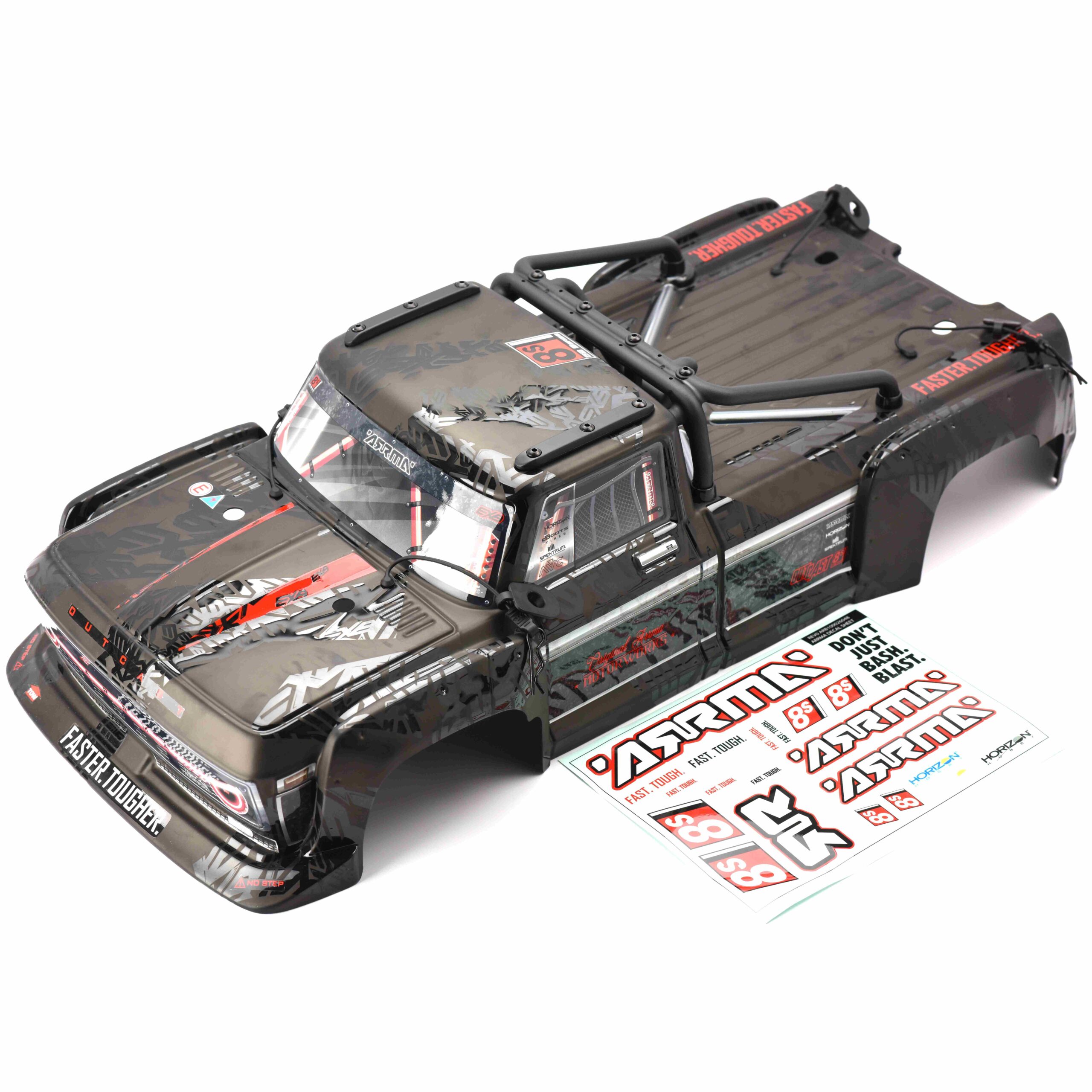 OUTCAST 8S EXB - Body Shell (BLACK polycarbonate cover & Body Pins ARA5810V2T1)