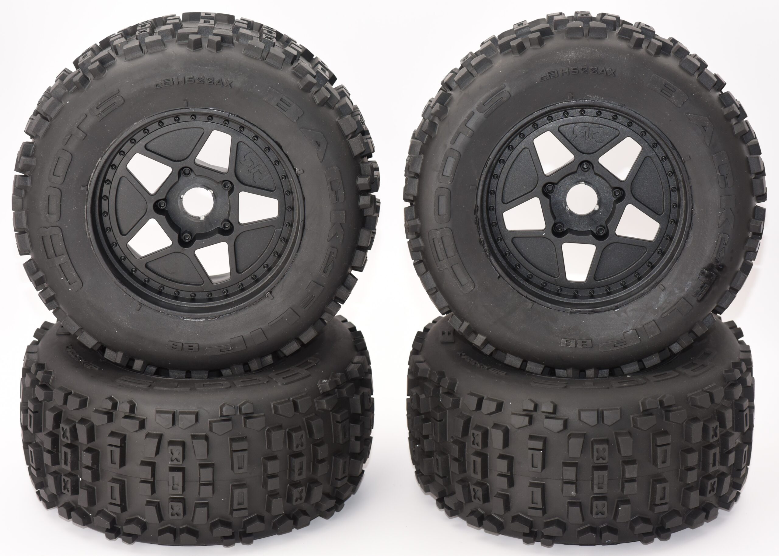 Arrma Outcast 8s EXB Tires Wheels (2) OUTCAST 8S EXB BLX - TIRES & Wheels (tyres rims DBoots Backflip glued ARA5810V2T)