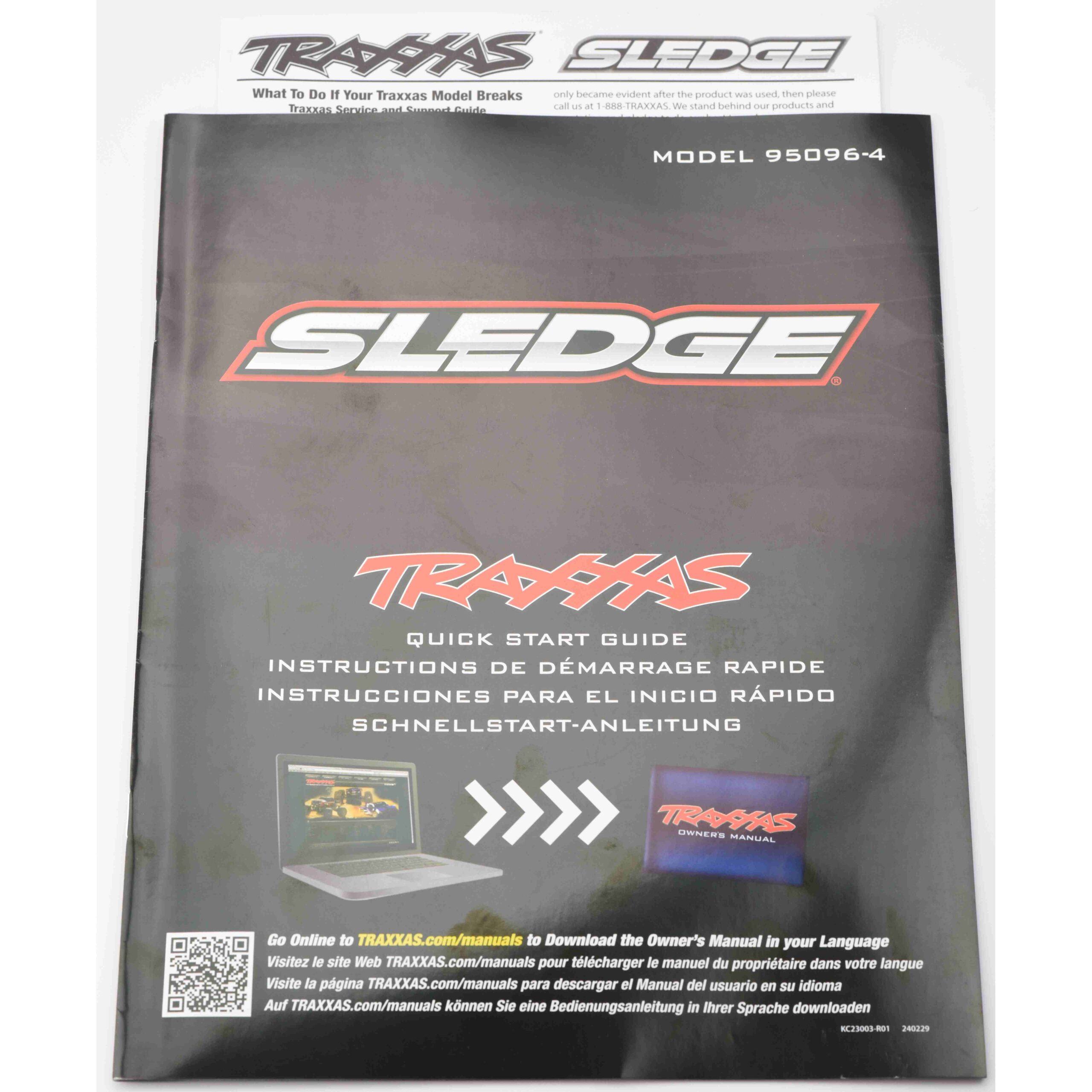 Fits Traxxas SLEDGE 95076-4 User Manual Quick Guide, Parts List Exploded Views