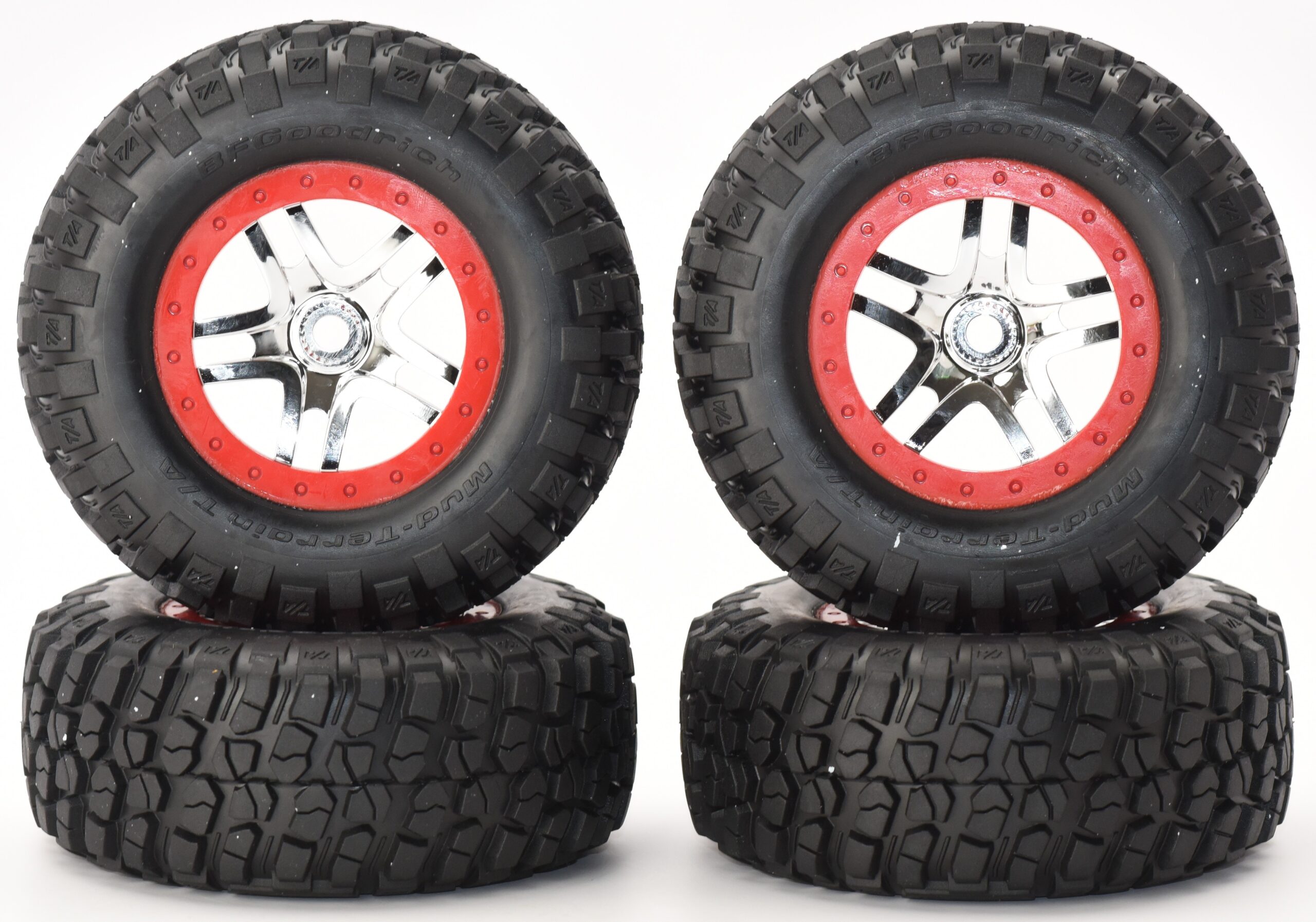 Fits Traxxas Slayer PRO 4x4 59076-3 - 14 mm Red TIRES wheels BFGoodrich Mud (4)