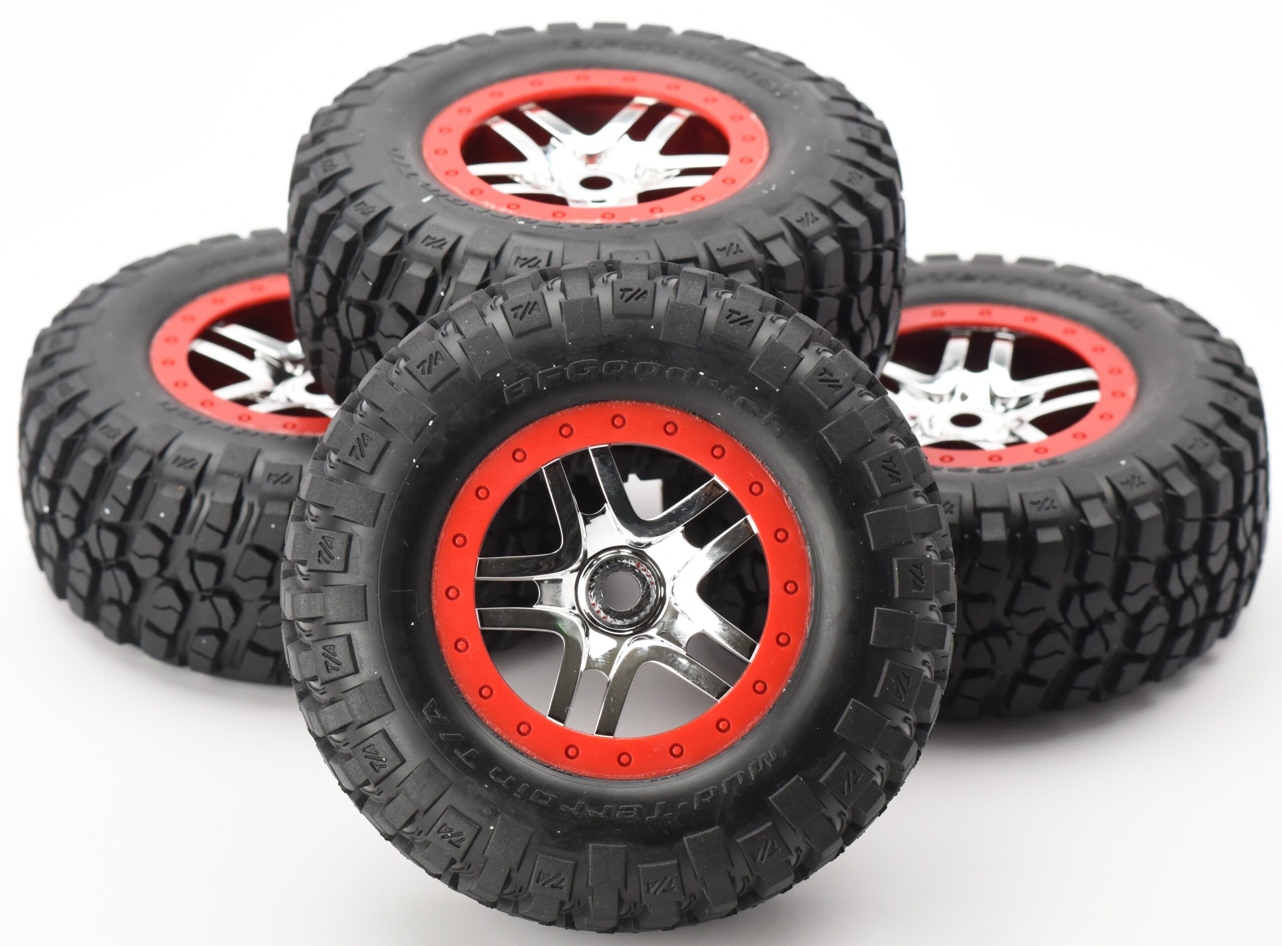 Fits Traxxas Slayer PRO 4x4 59076-3 - 14 mm Red TIRES wheels BFGoodrich Mud (4)