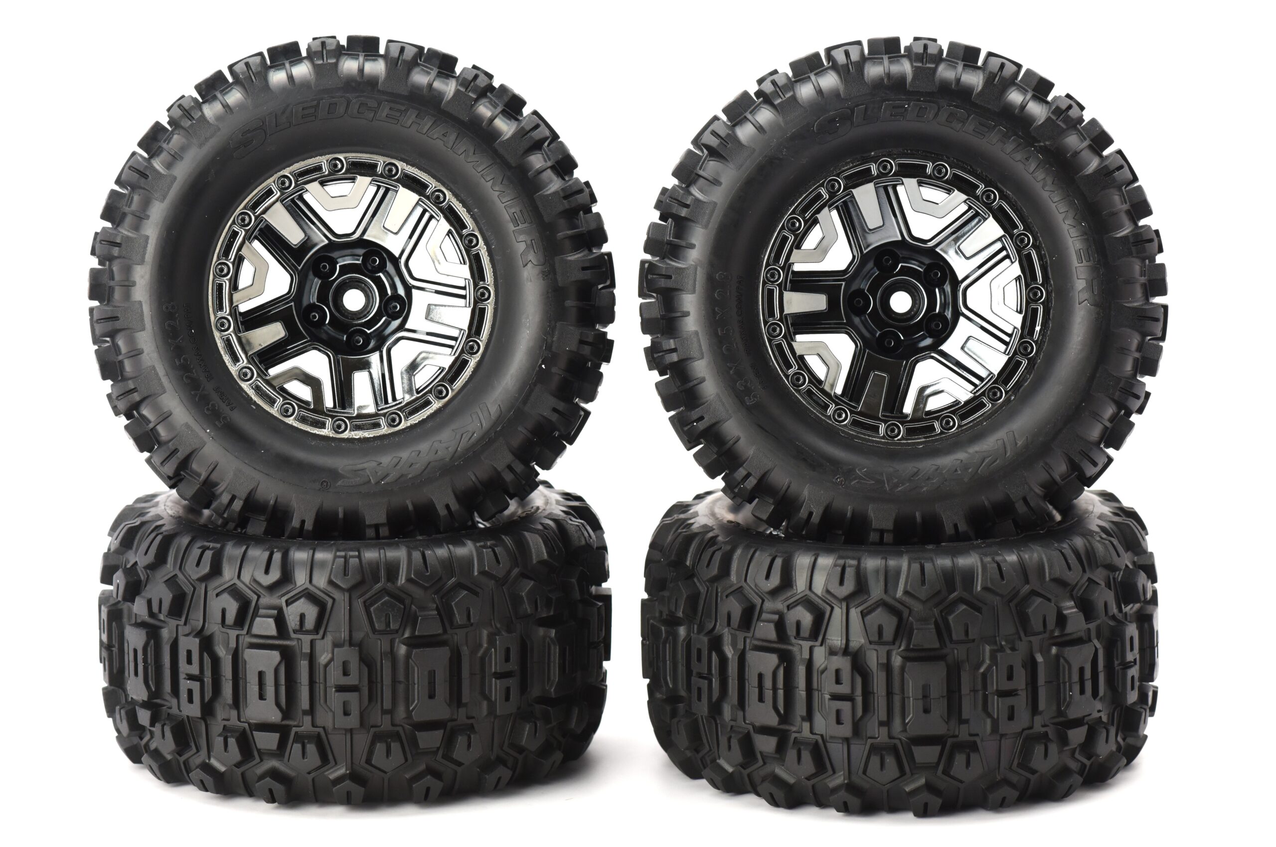 Traxxas Stampede 4x4 Tires Wheels (2) Fits Traxxas Stampede 4x4 VXL TIRES & Wheels, glued Tyres New hoss Sledgehammer