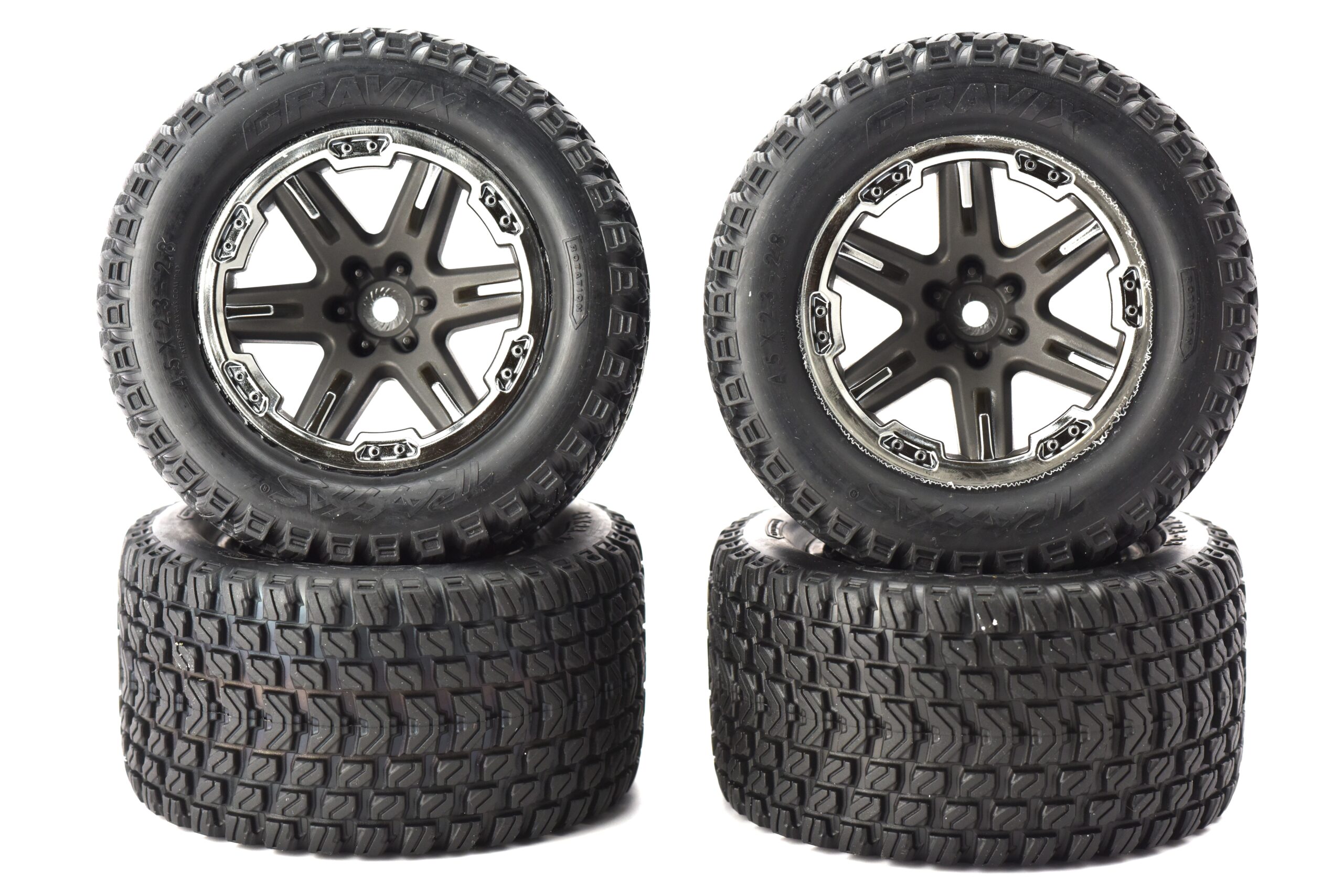 Traxxas Ultimate Rustler Tires Wheels (2) RUSTLER ULTIMATE - TIRES & Wheels assembled (4) Gravix Tyres Traxxas 67097-4