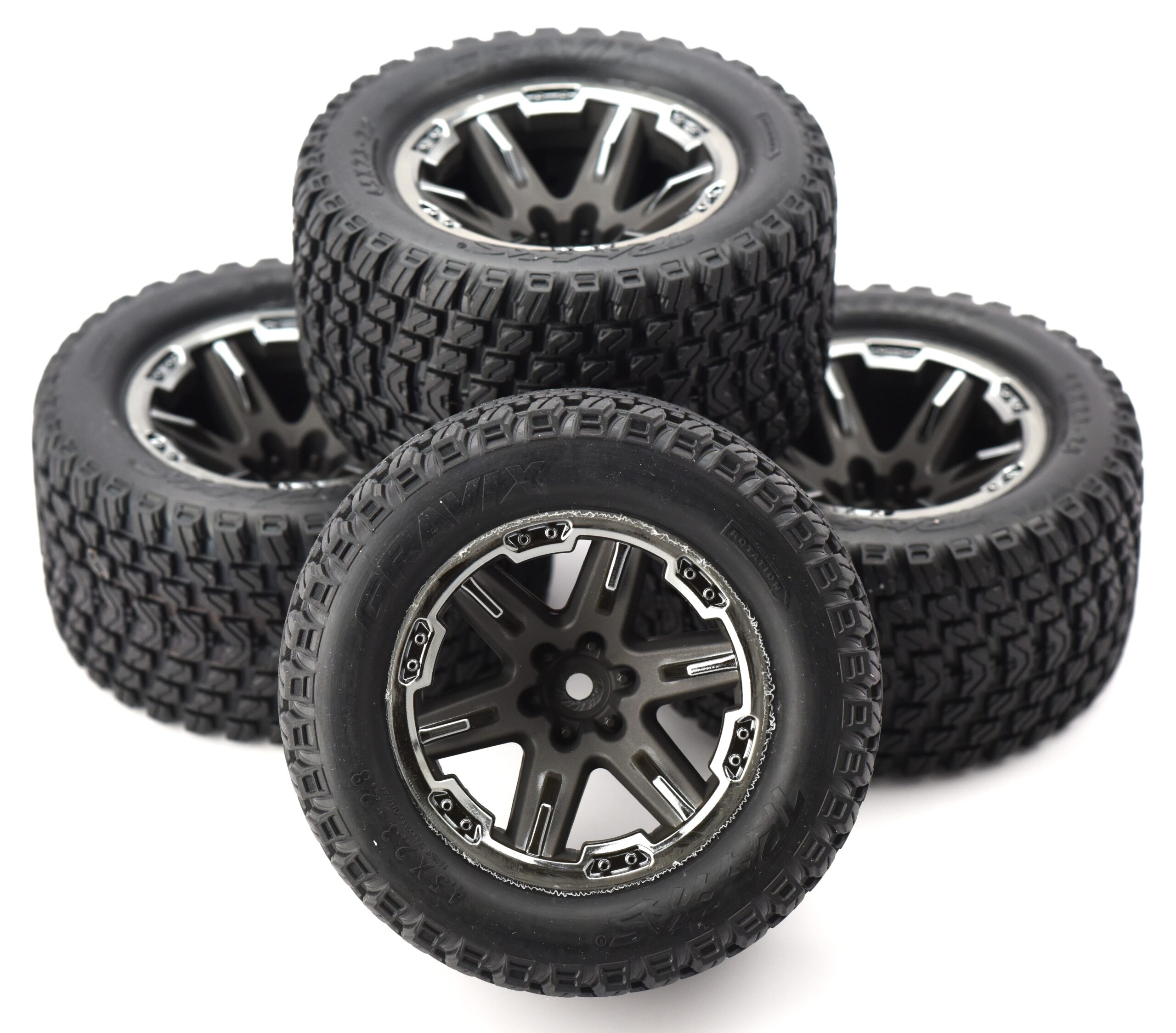 Traxxas Ultimate Rustler Tires Wheels (3) RUSTLER ULTIMATE - TIRES & Wheels assembled (4) Gravix Tyres Traxxas 67097-4