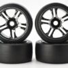 Traxxas XO-1 Tires Wheels (2) Fits Traxxas XO-1 Tires & wheels, assembled, glued split-spoke, black chrome (4)